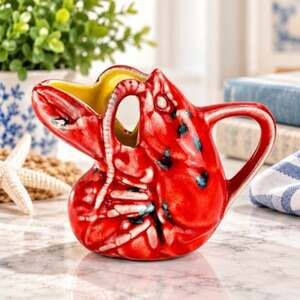 Vintage Red Lobster Ceramic Creamer Pitcher Yellow Interior Figural Pottery